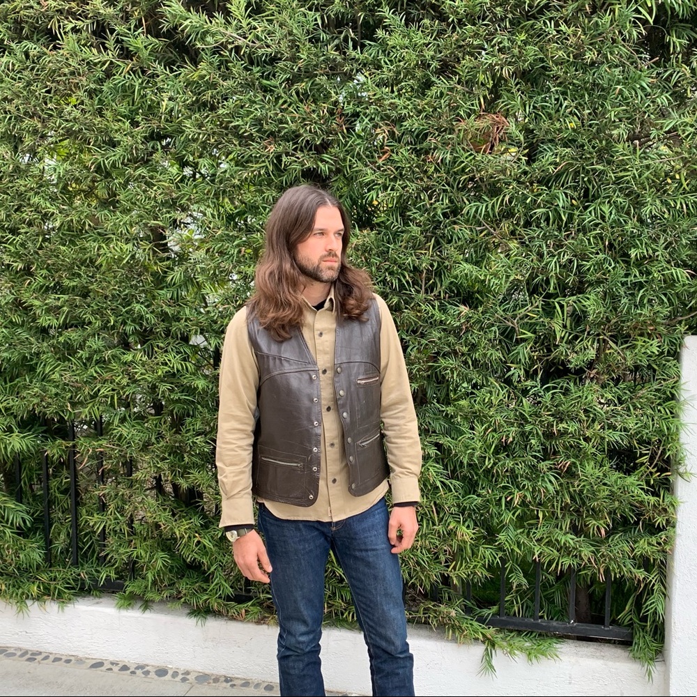 Men’s vintage brown leather vest.